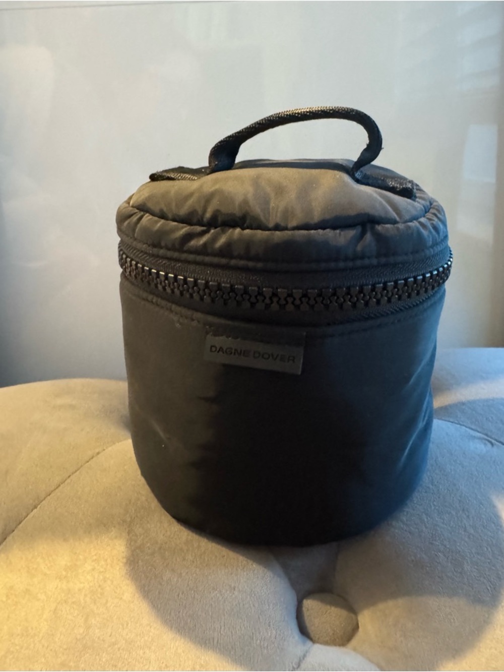Dagne Dover Black Round Padded Toiletry Case with Top Handle